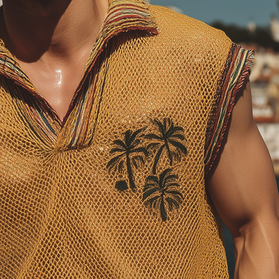 Nathaniel | Men'S Summer Fashion Casual Mesh V-Neck Embroidered Sleeveless T-Shirt