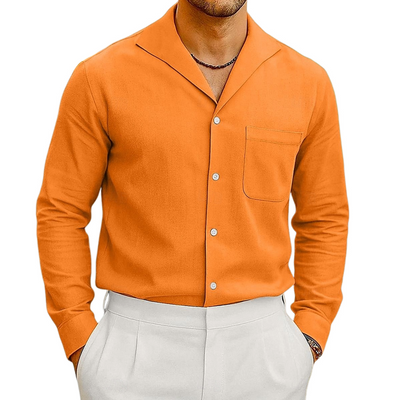 Ricardo | Men'S Casual Breathable Cotton Linen Blend Lapel Patch Pocket Slim Fit Long Sleeve Shirt