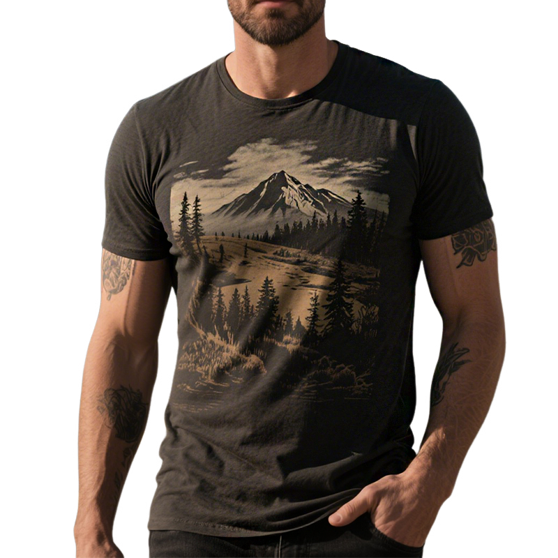 Chris | Men'S Retro Casual Wilderness Style Printed Round Neck Short Sleeve T-Shirt