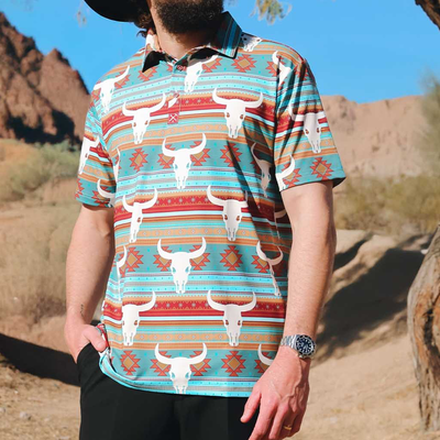 Mark | Men'S Western Cowboy Style Printed Short-Sleeved Polo Shirt