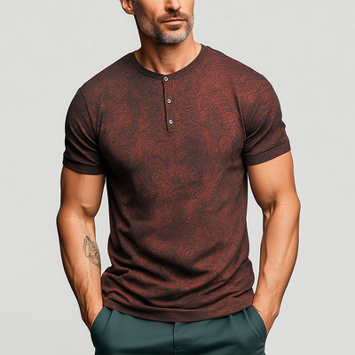 Daryl | Men'S Summer Fashion Personalized Printed Polyester Blended Short Sleeve Henley Shirt