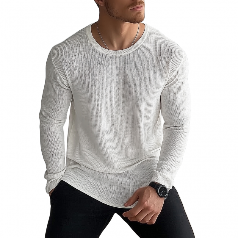 Rodrigo | Men'S Casual Solid Color Breathable Knitted Round Neck Loose Long Sleeve Sweater T-Shirt