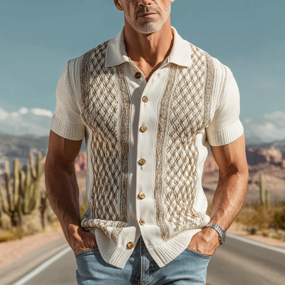 Hector | Men'S Spring And Summer Fashion Casual Knitted Jacquard Short Sleeve Shirt