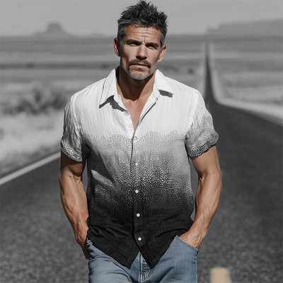 Yancy | Men'S Spring And Summer Fashion Casual Cotton Blended Art Print Gradient Short Sleeve Shirt
