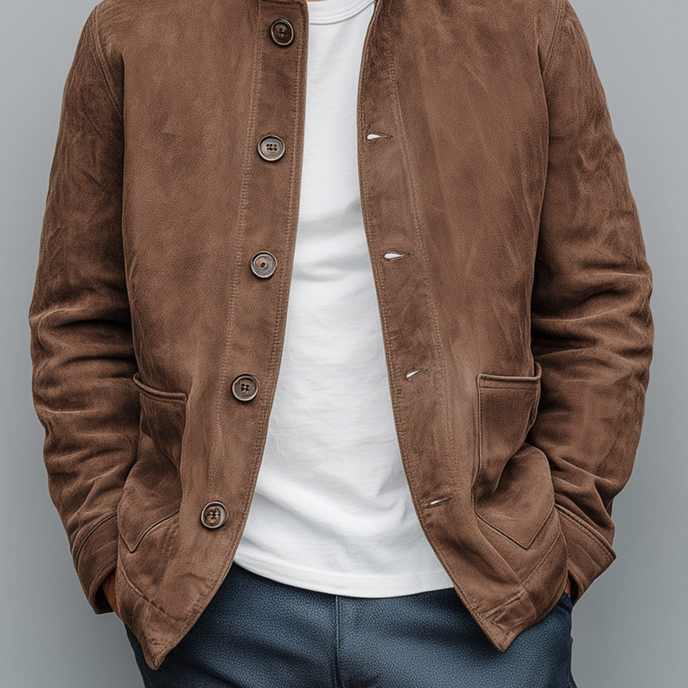 Rodrigo | Men'S Retro Casual Thin Suede Wooden Button Stand Collar Jacket