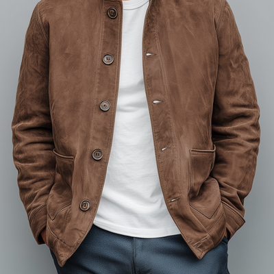 Rodrigo | Men'S Retro Casual Thin Suede Wooden Button Stand Collar Jacket