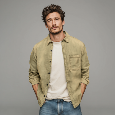 Colin | Men'S Retro Casual Corduroy Washed Lightly Bleached Distressed Long-Sleeved Shirt