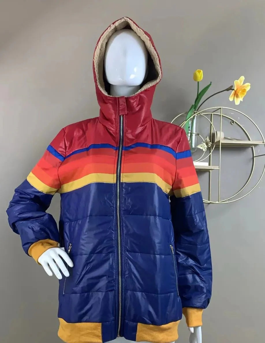 Gideon | Rainbow-colored thermal jacket with hood
