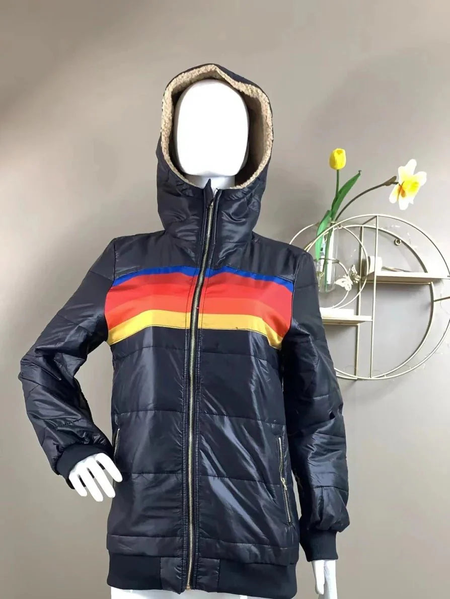 Gideon | Rainbow-colored thermal jacket with hood