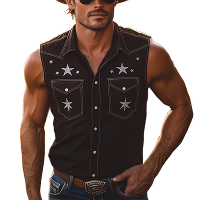 Eli | Men'S Summer Western Style Star Embroidered Sleeveless Shirt