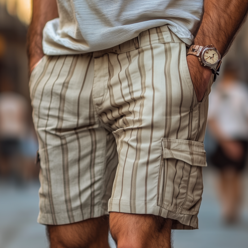 Dean | Men'S Casual Breathable Contrast Stripe Cotton Multi-Pocket Cargo Shorts