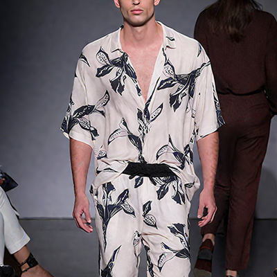 Eli | Men'S Spring And Summer Fashion Casual Satin Printed Short Sleeve Shirt Elastic Waist Pants Set