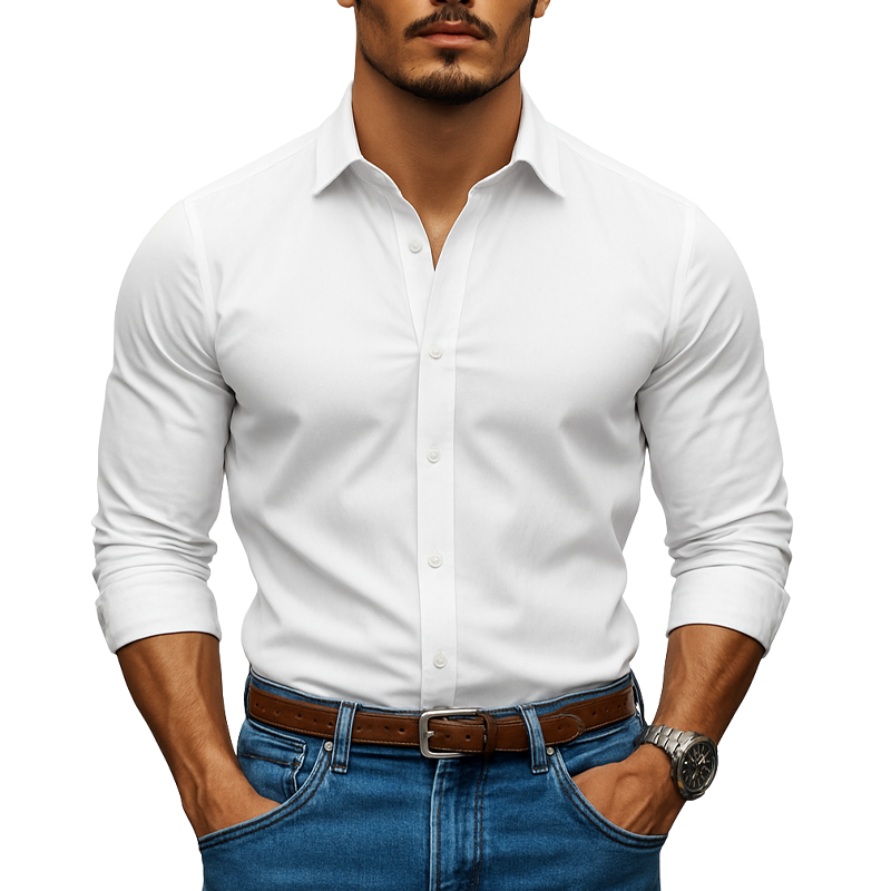 Justin | Men'S Striped Printed Cotton And Linen Long Sleeve Shirt