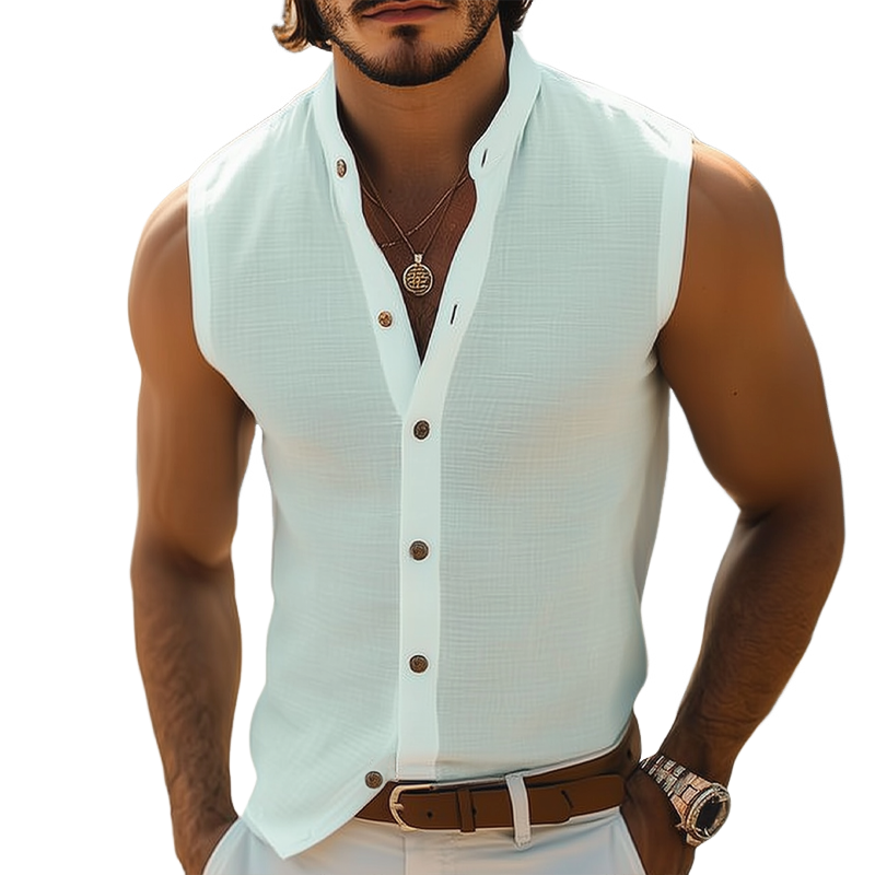 Marcus | Men'S Summer Basic Stand Collar Texture Sleeveless Shirt