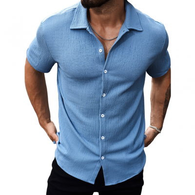 Fernando | Men'S Casual Cotton Blend Pleated Texture Lapel Slim Fit Short Sleeve Shirt