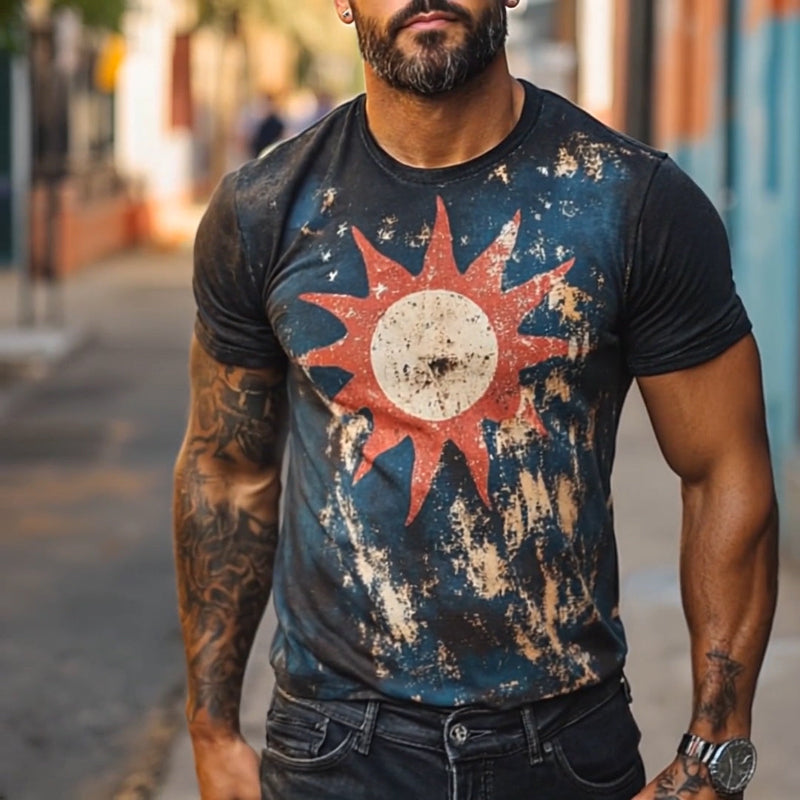 Men's Retro Casal Sn Printed Rond Neck Short Sleeve T-Shirt