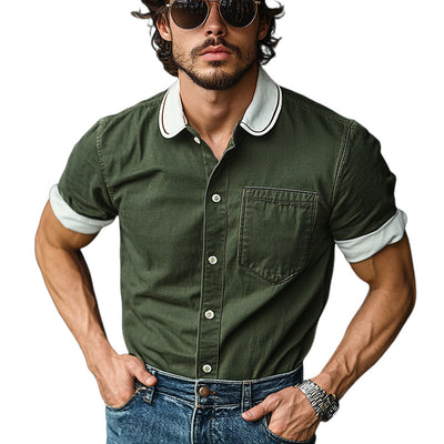 Frederick | Men'S Casual Cotton Contrast Color Short Sleeve Shirt