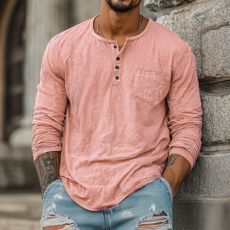 Trent | Men'S Spring And Summer Casual Tough Style Henry Collar Bamboo Cotton Long Sleeve T-Shirt