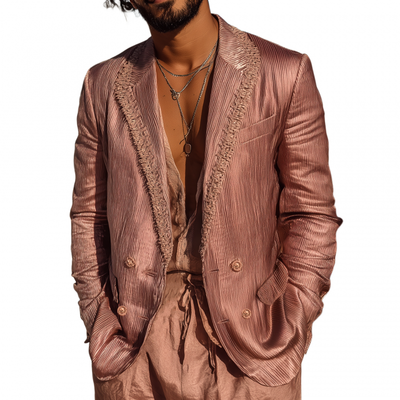 Aldo | Men'S Casual Glossy Striped Tassel Patchwork Notch Lapel Double-Breasted Slim-Fit Blazer