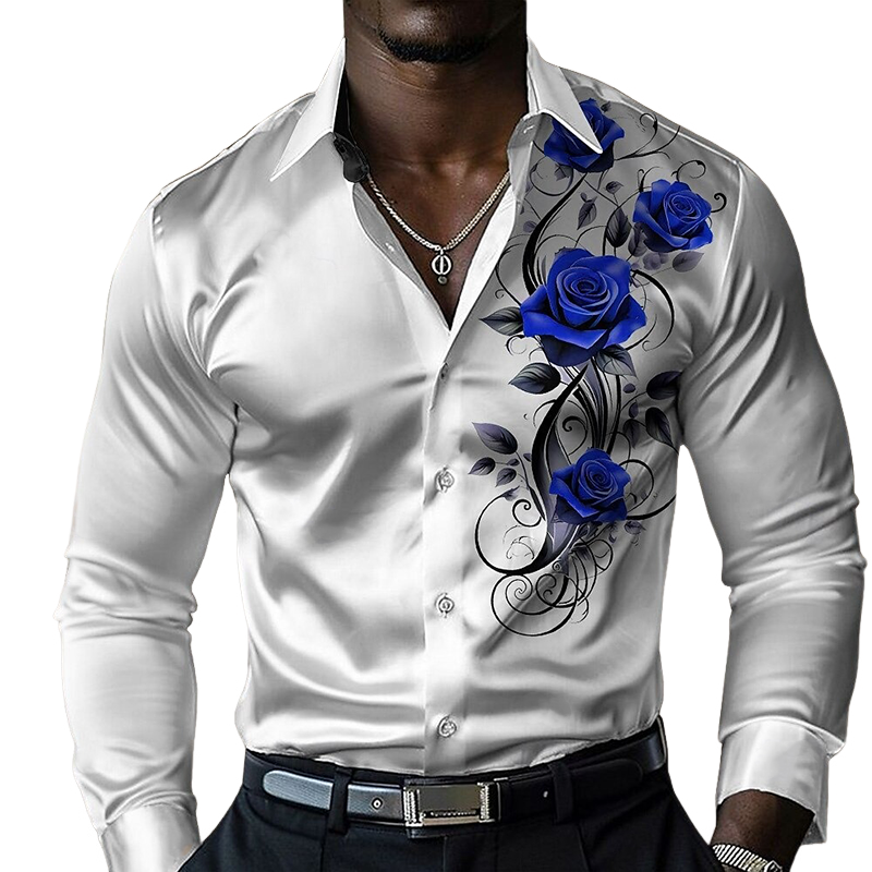 Arthur | Men'S Satin Print Long Sleeve Lapel Shirt