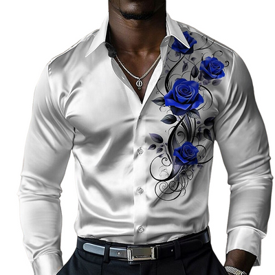 Arthur | Men'S Satin Print Long Sleeve Lapel Shirt