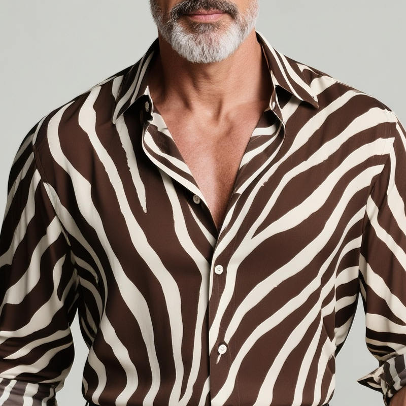 Jim | Men'S Zebra Print Lapel Long Sleeve Shirt