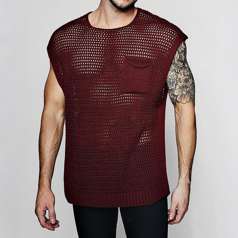 Dario | Men'S Spring And Summer Fashion Casual Hollow Knitted Round Neck Pocket Tank Top