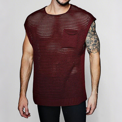 Dario | Men'S Spring And Summer Fashion Casual Hollow Knitted Round Neck Pocket Tank Top
