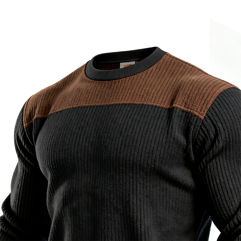 Ananías® | Men's Cotton Blend Knitted Contrast Color Round Neck Long Sleeve T-shirt MTA0988J7X