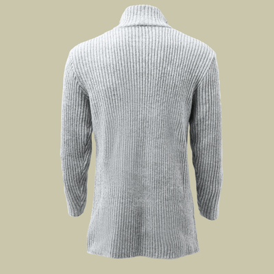 Len | Modern knitted cardigan with stand-up collar and striped pattern