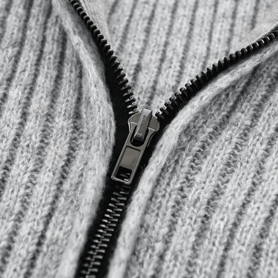 Len | Modern knitted cardigan with stand-up collar and striped pattern