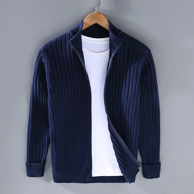Ferrán | Men's classic ribbed knit cardigan with zip