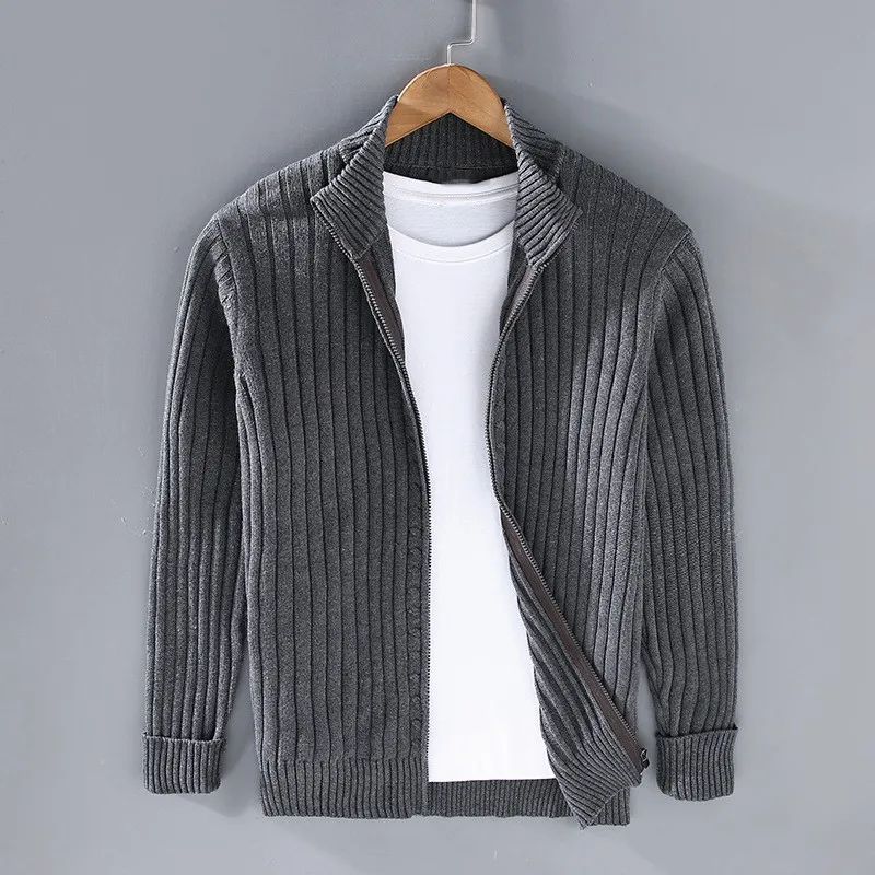 Ferrán | Men's classic ribbed knit cardigan with zip