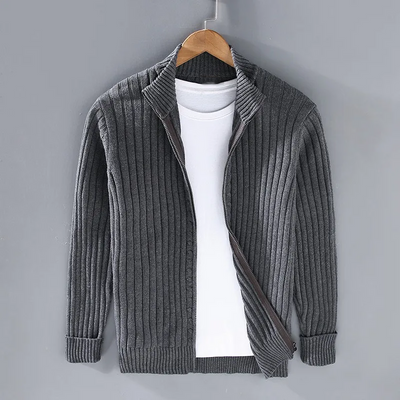 Ferrán | Men's classic ribbed knit cardigan with zip