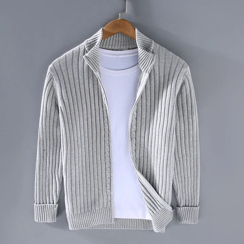 Ferrán | Men's classic ribbed knit cardigan with zip