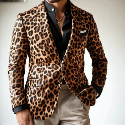 Men's Vine Casal Leopard Print Single Breasted Blazer