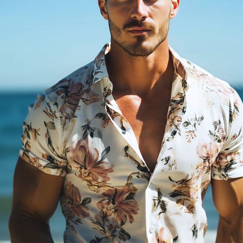 Men's Retro Casal Beach Hawaiian Floral Lapel Short Sleeve Shirt