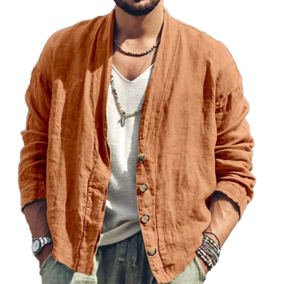 Aldo | Men'S Solid Color Cotton And Linen Long-Sleeved Cardigan