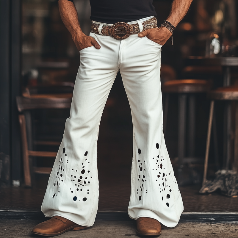 Omar | Men'S Western Cowboy Style Ripped Flared Pants