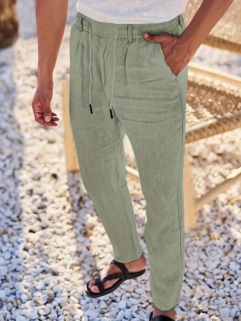 Joshua | Wide-leg linen pants with drawstring