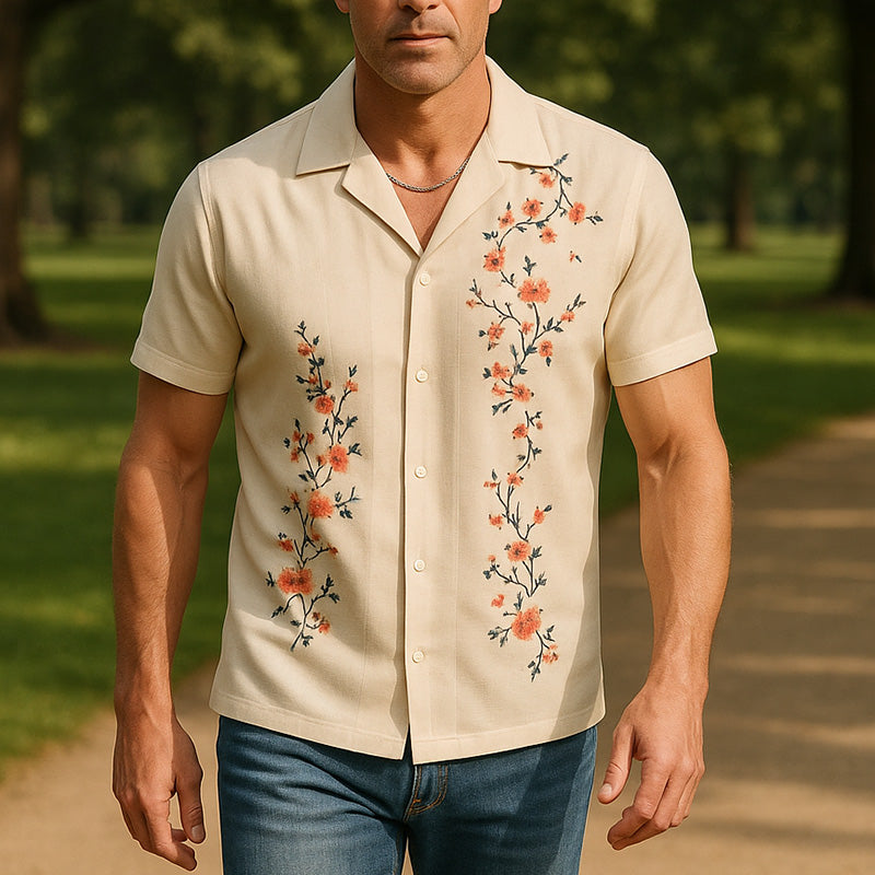 Samuel | Men'S Summer Casual Linen Printed Short Sleeve Shirt