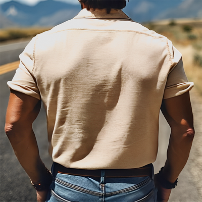 Roger | Men'S Summer Fashion Classic Retro Western Style Embroidered Cotton And Linen Short Sleeve Shirt