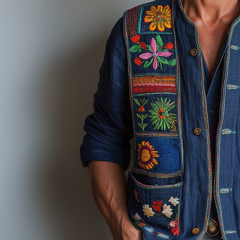 Chuck | Men'S Summer Fashion Premium Bohemian Embroidery Slub Linen Vest