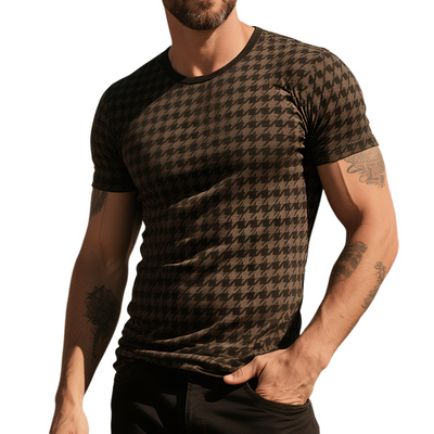 Eugene | Men'S Retro Casual Houndstooth Printed Round Neck Short Sleeve T-Shirt