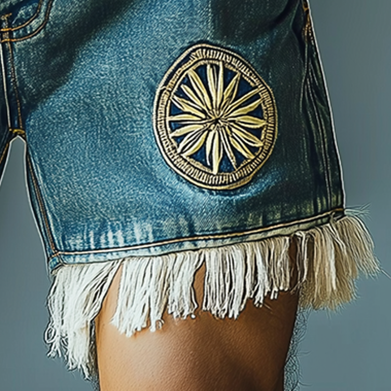Paul | Men'S Summer Fashion Embroidered Tassel Denim Shorts