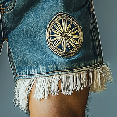Paul | Men'S Summer Fashion Embroidered Tassel Denim Shorts