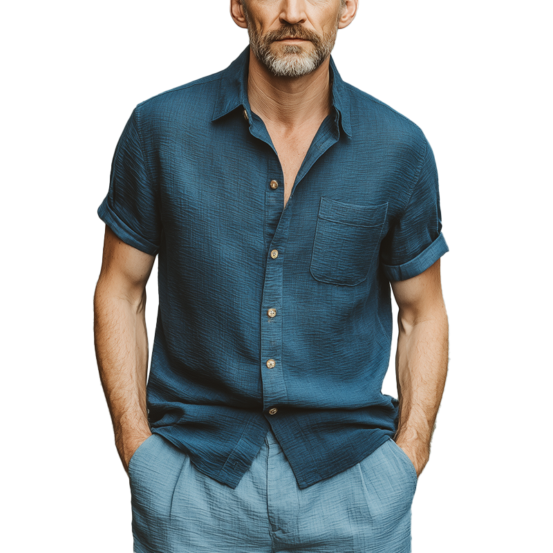 Stacy | Men'S Summer Fashion Wave Texture Cotton Blended Short Sleeve Shirt