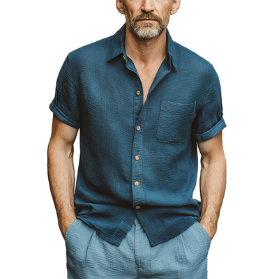 Stacy | Men'S Summer Fashion Wave Texture Cotton Blended Short Sleeve Shirt