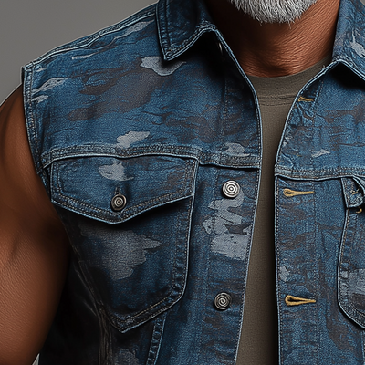 Ralph | Men'S Summer Fashion Camouflage Washed Denim Vest