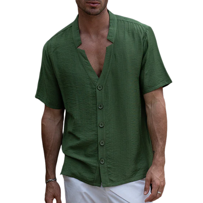 Dwight | Men'S Spring And Summer Fashion Casual Tencel Cotton V-Neck Short Sleeve Shirt